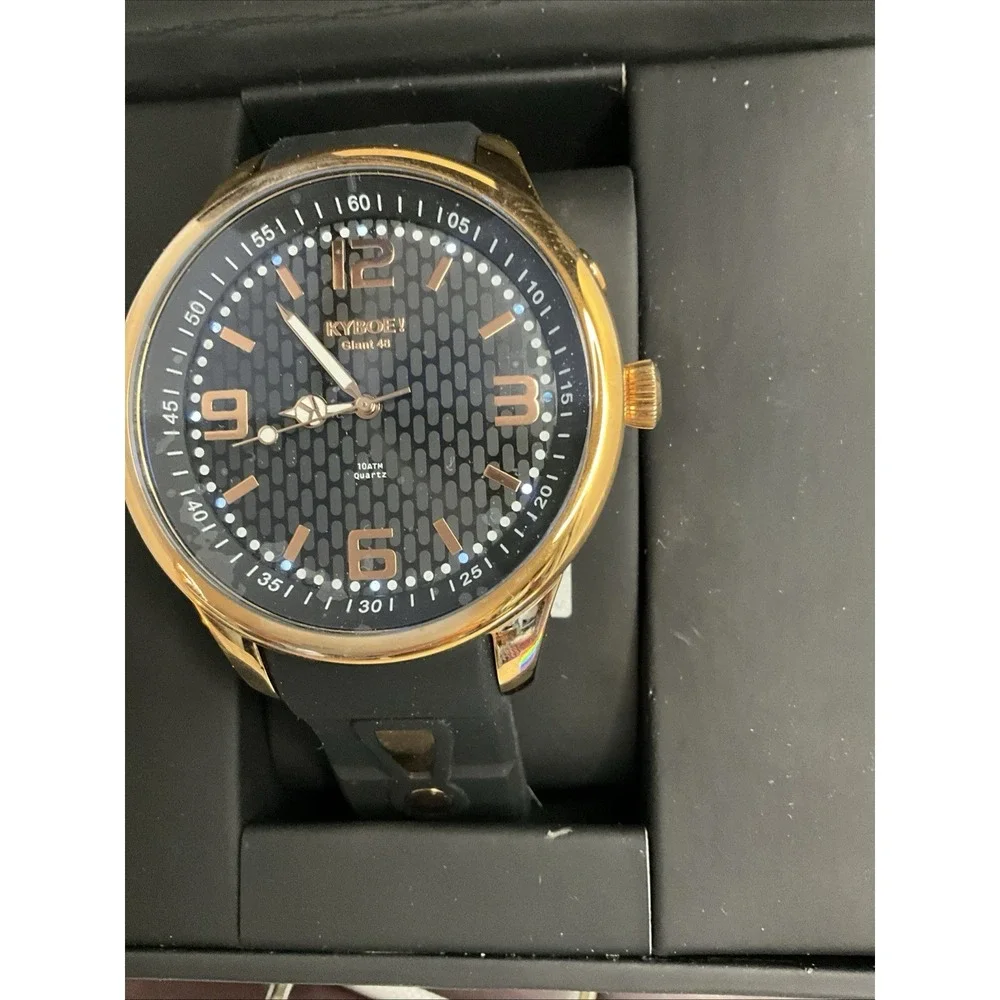 Kyboe Men Giant 48MM Black‎ Case Black Silicone Band Gold Trim Light Up New